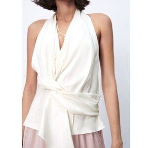 Zara Linen Blend White Halter Top